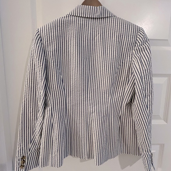 J Peterman Seersucker Blazer Blue White Size 6 - Picture 9 of 16